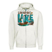 Oatmeal Heather living on lake time Zipper Hoodie - texasbilliewilder