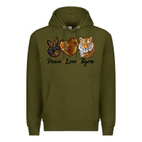Army Green Peace Love Tigers Premium Hoodie - LillyAllenDesigns