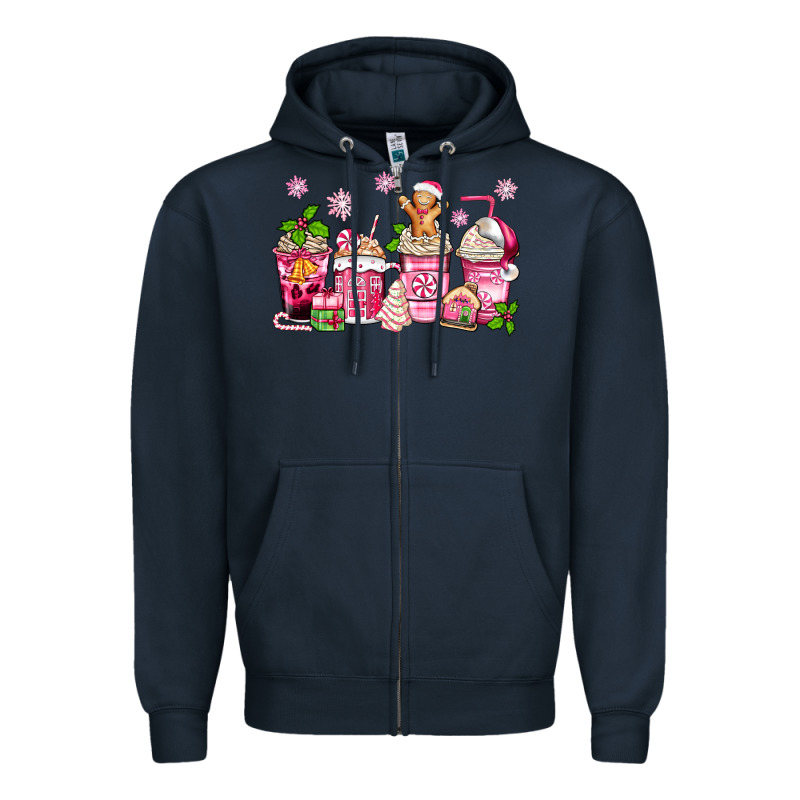 Pink Christmas Coffee Cups Zipper Hoodie by Zillion Design Studio | Teevron