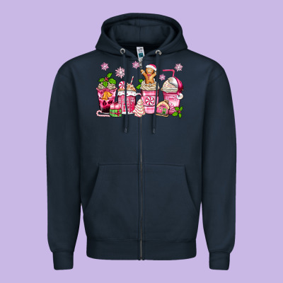 Pink Christmas Coffee Cups Zipper Hoodie Designed By Zillion Design Studio