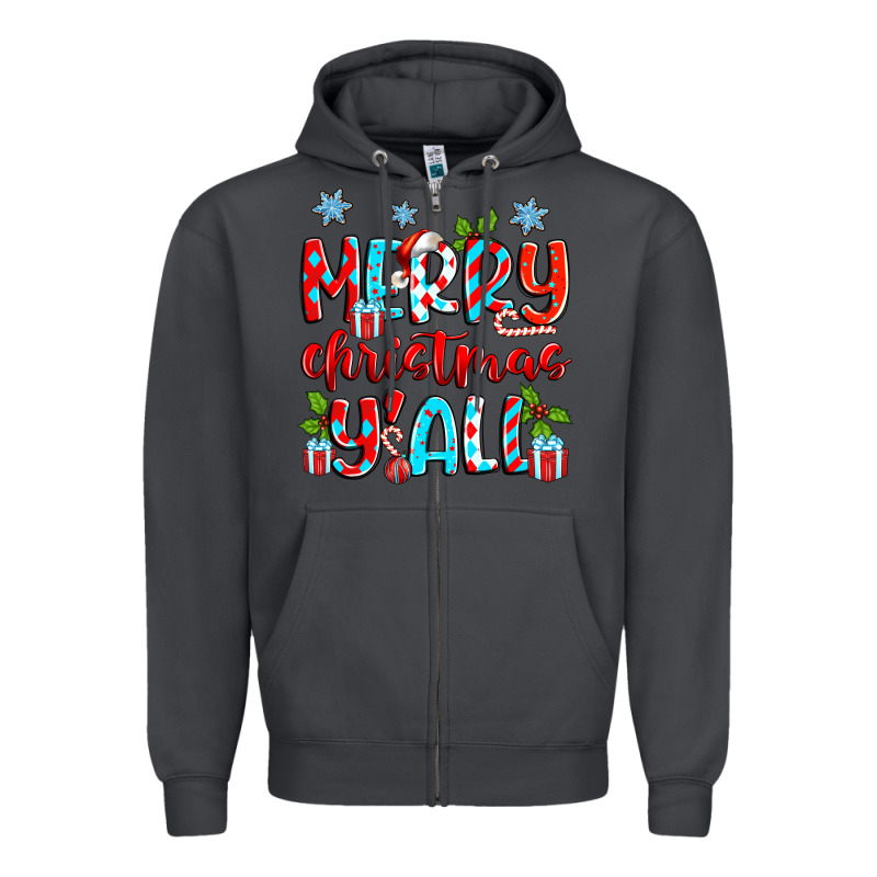 Merry Christmas Y'all Zipper Hoodie by Zillion Design Studio | Teevron