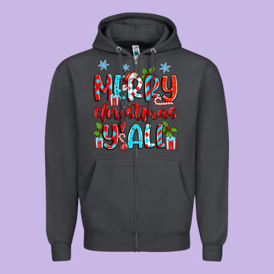 Merry Christmas Y'all Zipper Hoodie Designed By Zillion Design Studio