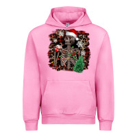 Fuchsia Pink Skeleton with coffee cup Christmas Urban Hoodie - NancyCooperArtShop