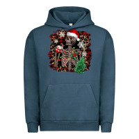 Pigment Midnight Navy Skeleton with coffee cup Christmas Urban Hoodie - NancyCooperArtShop