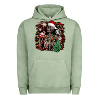 Pigment Oil Green Skeleton with coffee cup Christmas Urban Hoodie - NancyCooperArtShop