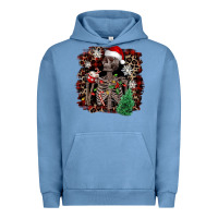 Pigment Pebble Blue Skeleton with coffee cup Christmas Urban Hoodie - NancyCooperArtShop