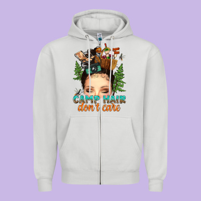 Zipper Hoodie messy bun camp hair dont care