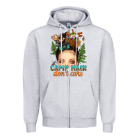 Heather Grey messy bun camp hair dont care Zipper Hoodie - texasbilliewilder