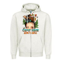 Oatmeal Heather messy bun camp hair dont care Zipper Hoodie - texasbilliewilder