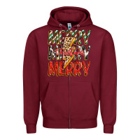 Burgundy merry christmas lightning bolt Zipper Hoodie - Zillion Design Studio