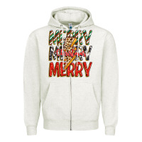 Oatmeal Heather merry christmas lightning bolt Zipper Hoodie - Zillion Design Studio