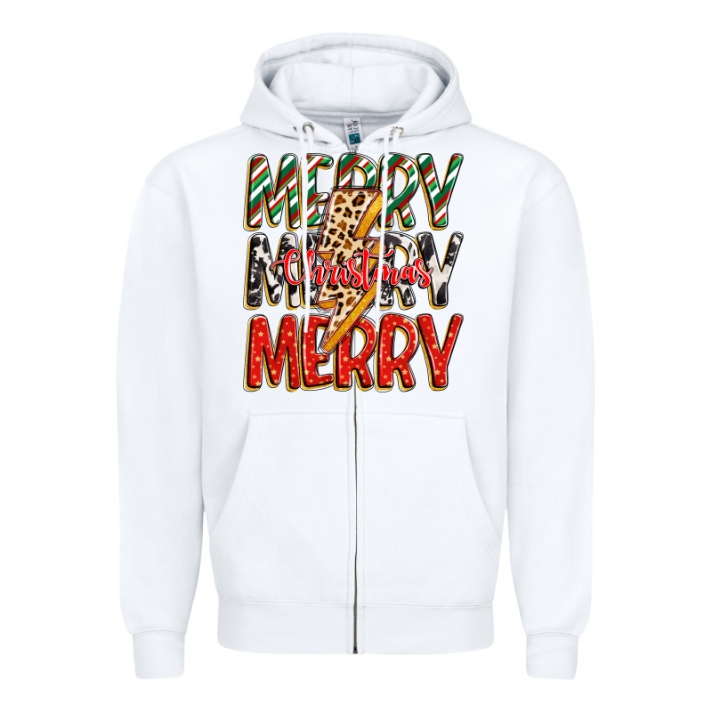 Merry Christmas Lightning Bolt Zipper Hoodie by Zillion Design Studio | Teevron