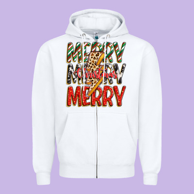 Merry Christmas Lightning Bolt Zipper Hoodie Designed By Zillion Design Studio