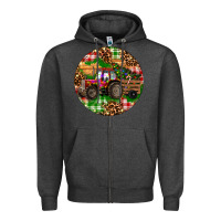 Charcoal Heather Christmas Farm Red Tractor Zipper Hoodie - RanaPortraitStore