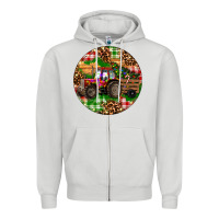 Dove Grey Christmas Farm Red Tractor Zipper Hoodie - RanaPortraitStore
