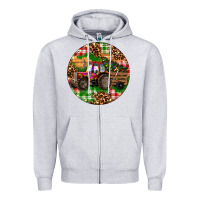 Heather Grey Christmas Farm Red Tractor Zipper Hoodie - RanaPortraitStore
