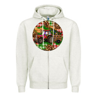 Oatmeal Heather Christmas Farm Red Tractor Zipper Hoodie - RanaPortraitStore