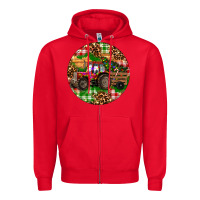 Red Christmas Farm Red Tractor Zipper Hoodie - RanaPortraitStore