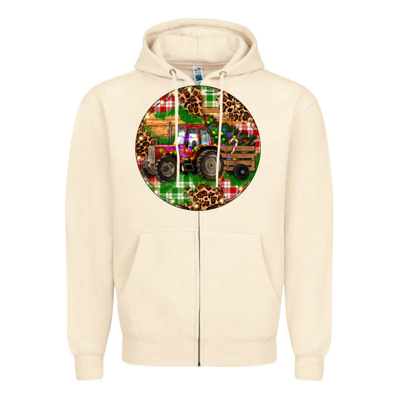 Christmas Farm Red Tractor Zipper Hoodie by RanaPortraitStore | Teevron