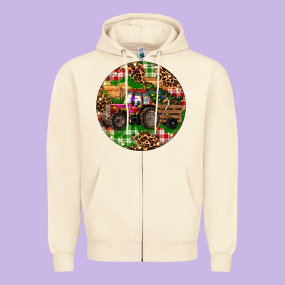 Zipper Hoodie Christmas Farm Red Tractor