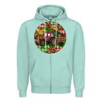 Seafoam Christmas Farm Red Tractor Zipper Hoodie - RanaPortraitStore