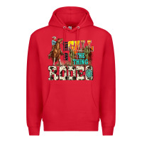 Red and they call the thing rodeo Premium Hoodie - NancyCooperArtShop