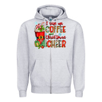 Heather Grey i run on coffee and christmas cheer Zipper Hoodie - Zillion Design Studio