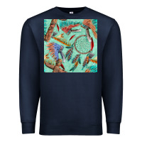 Navy pipe tomahawk dreamcatcher headdress seamless patt Premium Sweatshirt - FaDigitalArtStudio