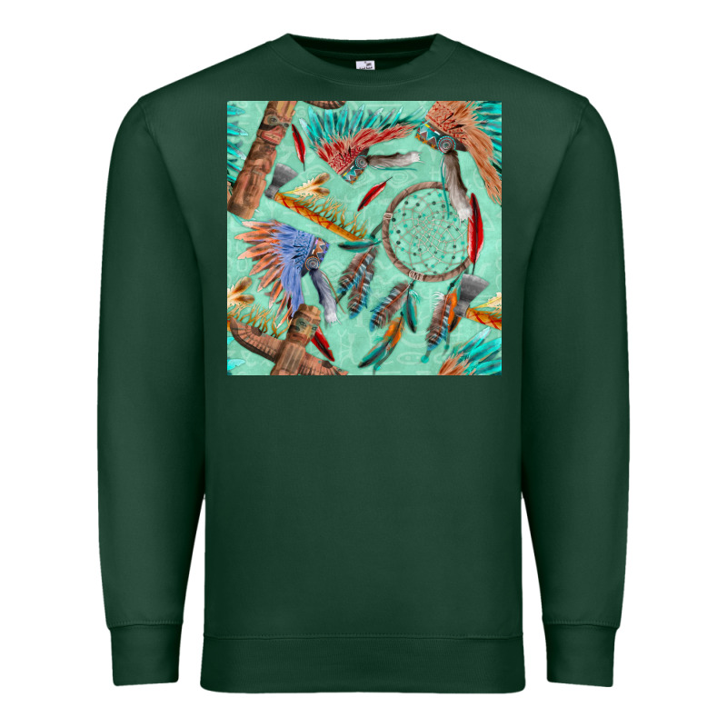 Pipe Tomahawk Dreamcatcher Headdress Seamless Patt Premium Sweatshirt by FaDigitalArtStudio | Teevron