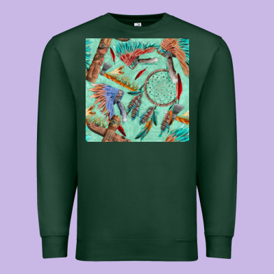Pipe Tomahawk Dreamcatcher Headdress Seamless Patt Premium Sweatshirt Designed By Fadigitalartstudio