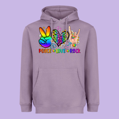 Peace Love Rock Heavyweight Hoodie Designed By Zillion Design Studio