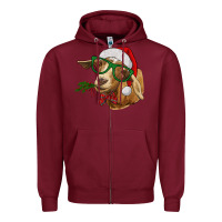 Burgundy Christmas Glasses Goat Zipper Hoodie - RanaPortraitStore