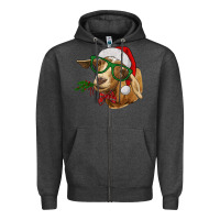 Charcoal Heather Christmas Glasses Goat Zipper Hoodie - RanaPortraitStore