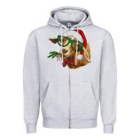 Heather Grey Christmas Glasses Goat Zipper Hoodie - RanaPortraitStore