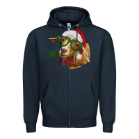 Navy Christmas Glasses Goat Zipper Hoodie - RanaPortraitStore