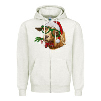 Oatmeal Heather Christmas Glasses Goat Zipper Hoodie - RanaPortraitStore