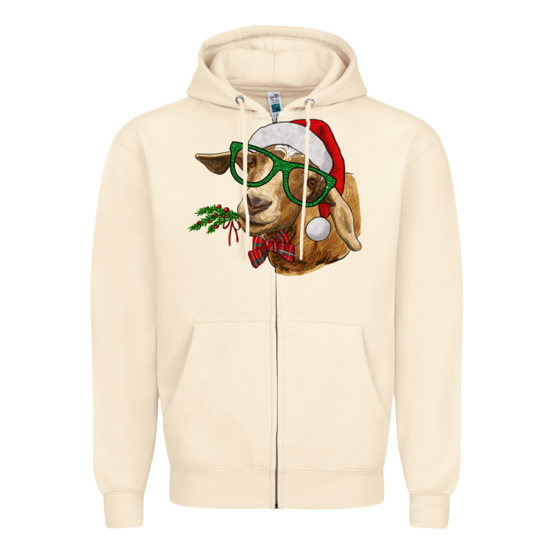 Christmas Glasses Goat Zipper Hoodie by RanaPortraitStore | Teevron