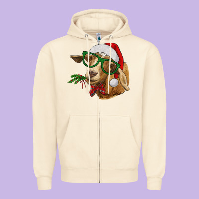 Zipper Hoodie Christmas Glasses Goat