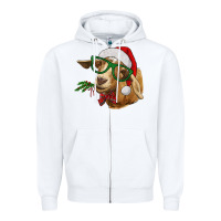 White Christmas Glasses Goat Zipper Hoodie - RanaPortraitStore