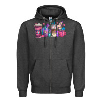 Charcoal Heather nail hustler coffee cups Zipper Hoodie - texasbilliewilder