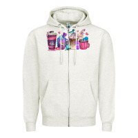 Oatmeal Heather nail hustler coffee cups Zipper Hoodie - texasbilliewilder