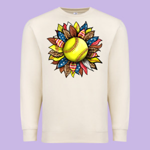 Softball Sunflower Premium Sweatshirt Designed By Hra Design Shop
