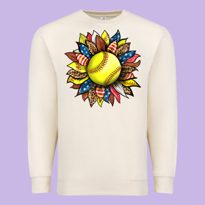 Softball Sunflower Premium Sweatshirt Designed By Hra Design Shop
