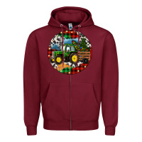 Burgundy Christmas Farm Tractor Zipper Hoodie - RanaPortraitStore