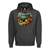 Charcoal Heather Christmas Farm Tractor Zipper Hoodie - RanaPortraitStore