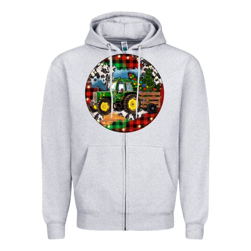 Christmas Farm Tractor Zipper Hoodie by RanaPortraitStore | Teevron