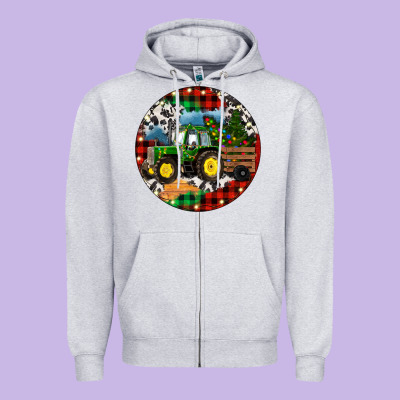 Zipper Hoodie Christmas Farm Tractor