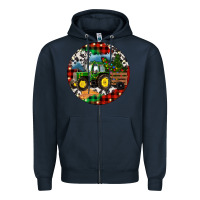 Navy Christmas Farm Tractor Zipper Hoodie - RanaPortraitStore