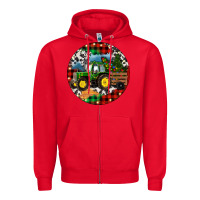 Red Christmas Farm Tractor Zipper Hoodie - RanaPortraitStore