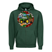 Sports Green Christmas Farm Tractor Zipper Hoodie - RanaPortraitStore